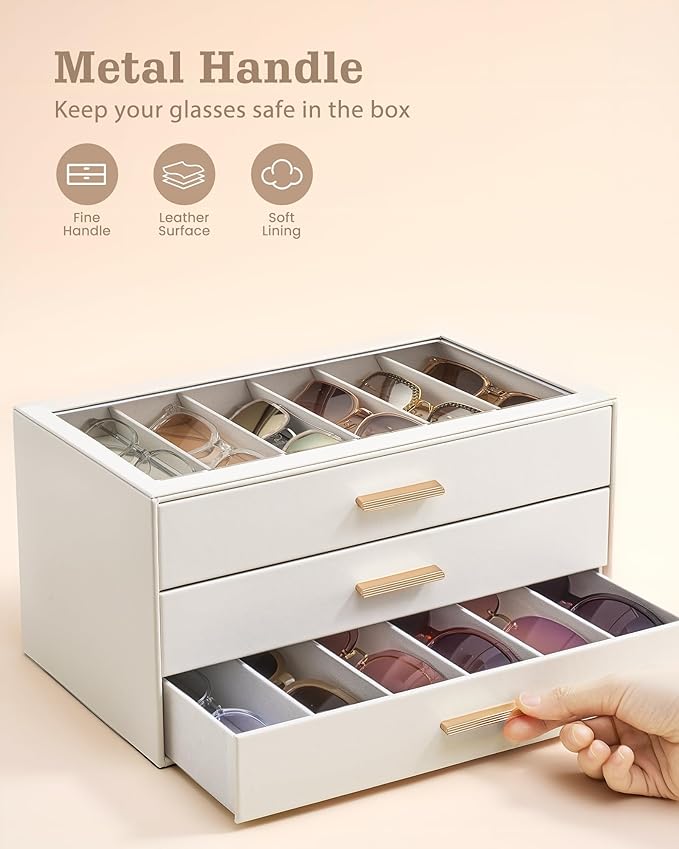 Lolalet Sunglasses Storage Box for Women, Eyewear Eye Glass Organizer with Clear Top Display Holder Case, Mothers Day Gifts