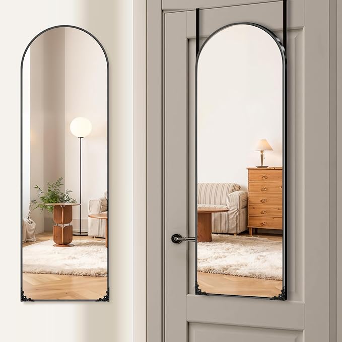 48"x14" Door Mirror, Arched Full Length Mirror, Over the Door Mirrors Full Length, Hanging Mirrors for Bedroom, Bathroom, Black