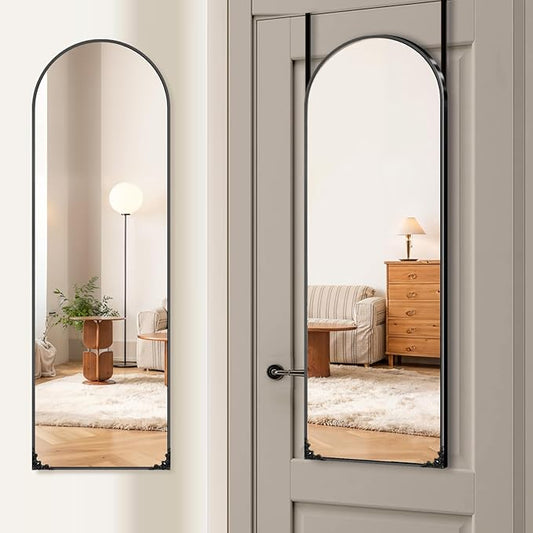 48"x14" Door Mirror, Arched Full Length Mirror, Over the Door Mirrors Full Length, Hanging Mirrors for Bedroom, Bathroom, Black