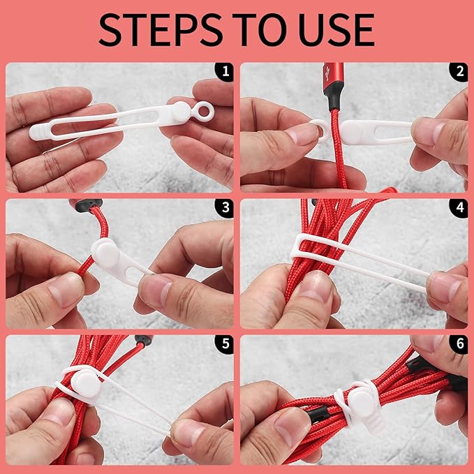 50 Pcs Silicone Cable Ties, Reusable Cable Straps Wire Organizer, Cable Management Cord Organizer for Fastening Earphone Phone Charger Home Office Desk Kitchen Appliances Cable Cords Wires