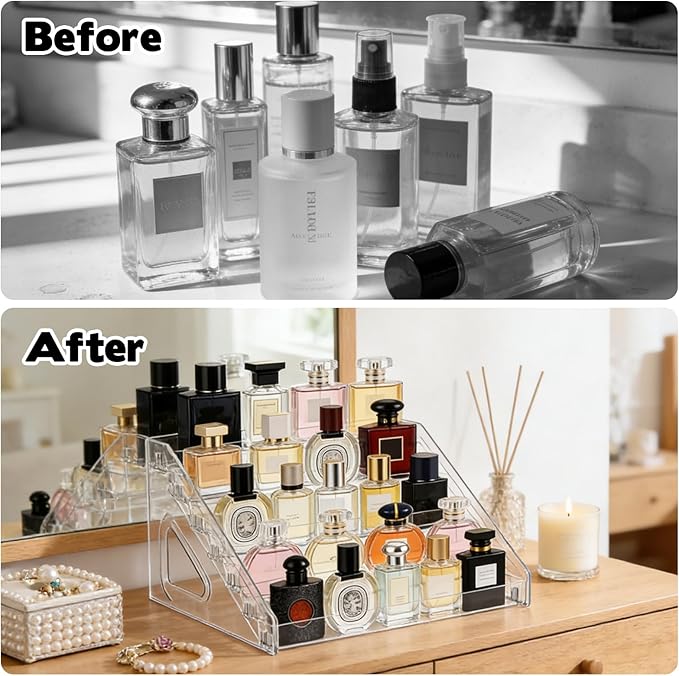 2 Pack 7 Tier Perfume Organizer Stand, Versatile Acrylic Perfume Organizer Holder Display Stand Storage Tray for Figures Makeup Nail Polish Graded Cards Organization