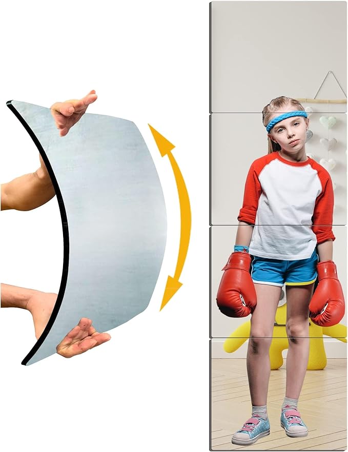 Unbreakable Door Mirror Full Length, Full Body Mirror for Kids, 4Pack 8 x8 in, Shatterproof Plexiglass Long Mirrors for Bedroom Closet, Children Plastic Mirrors Non Glass Stick on miroir