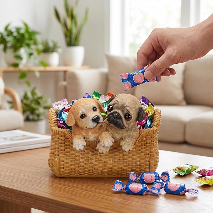 Dog Resin Storage Basket, Desktop Organizer for Remote & Keys, Cute Home Decor Tray, Ideal present for Pet Lovers.(Labrador Retriever & Pug)
