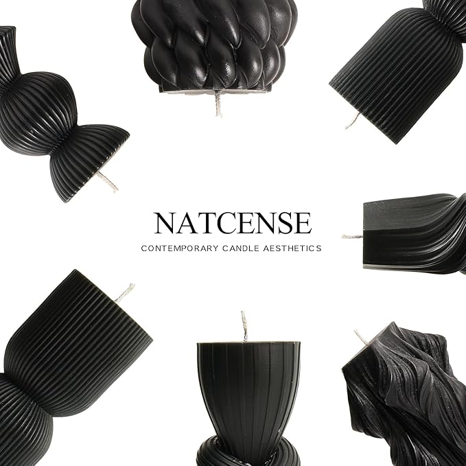 7-Pack Pillar Candles - Soy Wax Handmade Ribbed Candles for Home Decor, Housewarming Gift, Shelf & Table Decor - Aesthetic Modern Candles Set (Black)