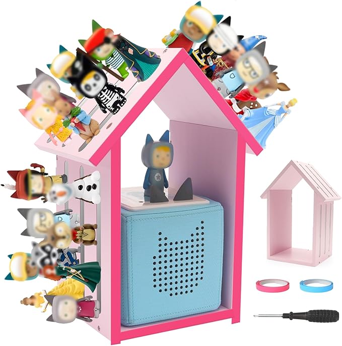 for Tonies Box Shelf Magnetic House Storage Shelf, Compatible with Tonie Box 1/2 Player Character Tonies Figures Characters for Children Room, Wall-Mounted and Desktop Placement (Pink)