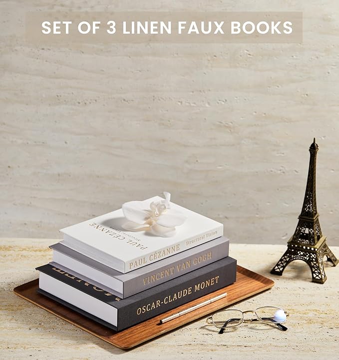 Aesthetic Decorative Books - Coffee Table Books Decor - Faux Decor Book Storage Box for Decoration - Set of 3 Linen Fake Book for Home Table Decor - Bedside Tables Decors - Home Room Bookshelf Decors
