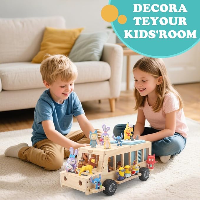 School Bus for Tonies Box 1/2 Organizer Shelf Storage, Wooden Bus Magnetic Storage Holder for Toniebox Player Tonies Figures Characters for Children, Display Collection 20~30 Tonie Box Characters