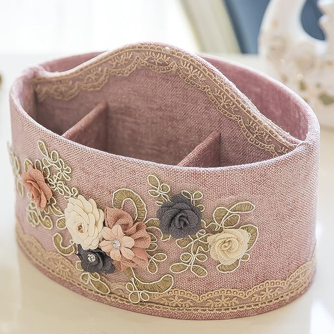 Vintage Fashion Lace Floral Oval Shape Cosmetic Jewelry Organizer Desktop Storage Box Organizer