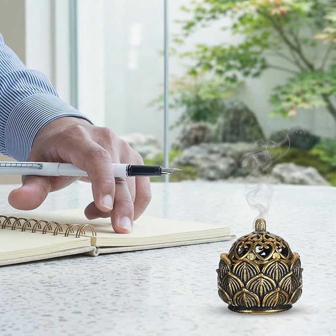 Thinp 2 Pcs Copper Lotus Incense Holder, Brass Lotus Incense Burner Mini Vintage Desktop Ornament for Cones Home Meditation Decor