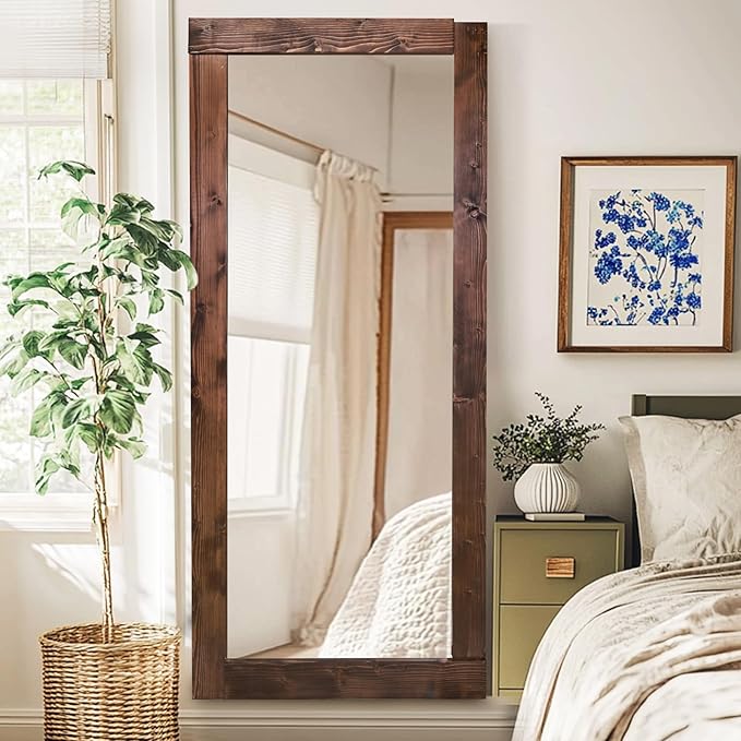 Full Length Mirror 71"x32" – Solid Wood Frame, HD Tempered Glass, Wall Mounted & Leaning, Rustic Modern Decor for Bedroom, Living Room, Entryway, Brown