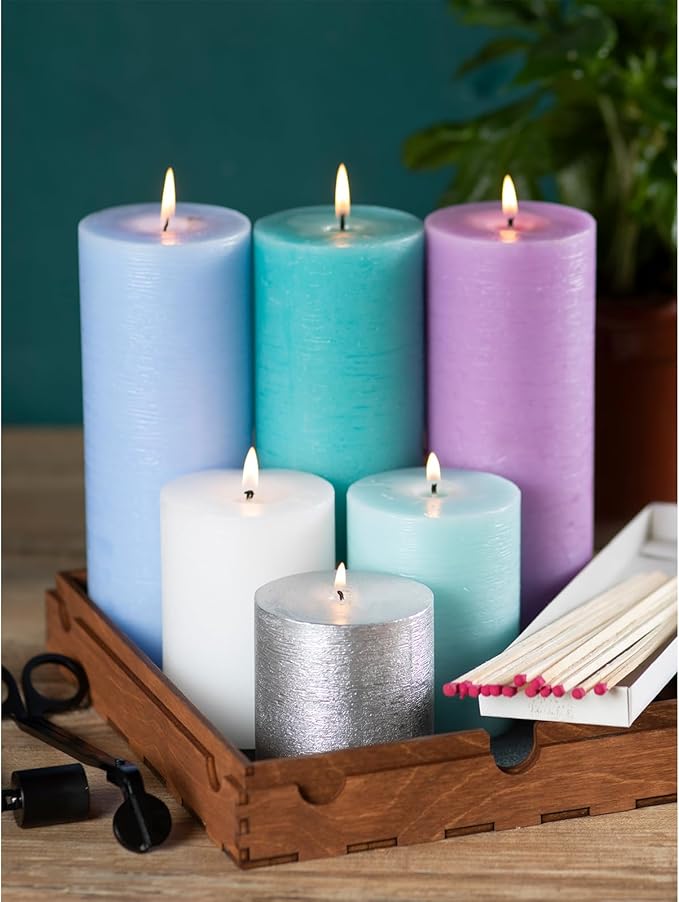 CANDWAX 3x4 inch Pillar Candles Set of 3 – Unscented Dripless Rustic Ivory Candles for Home Decor, Weddings, Table Settings