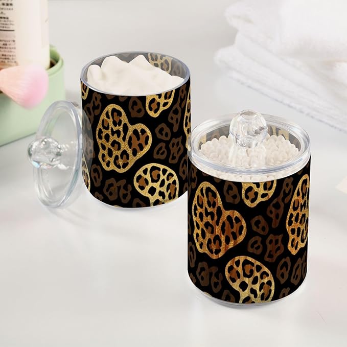 2 Pack Apothecary Jars Irregular Leopard Print Pattern Bathroom Vanity Storage Organizer Set,Small Clear Plastic Storage Jars Bathroom Canister for Cotton Swabs, Rounds, Balls, Qtips,Makeup Spo