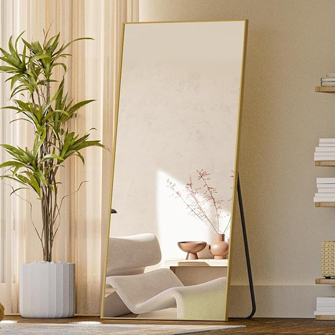 Koonmi 71"x26" Floor Mirror Full Length, Bedroom Floor Body Mirror with Stand, Large Gold Mirror, Leaning, Standing or Hanging Horizontally/Vertically