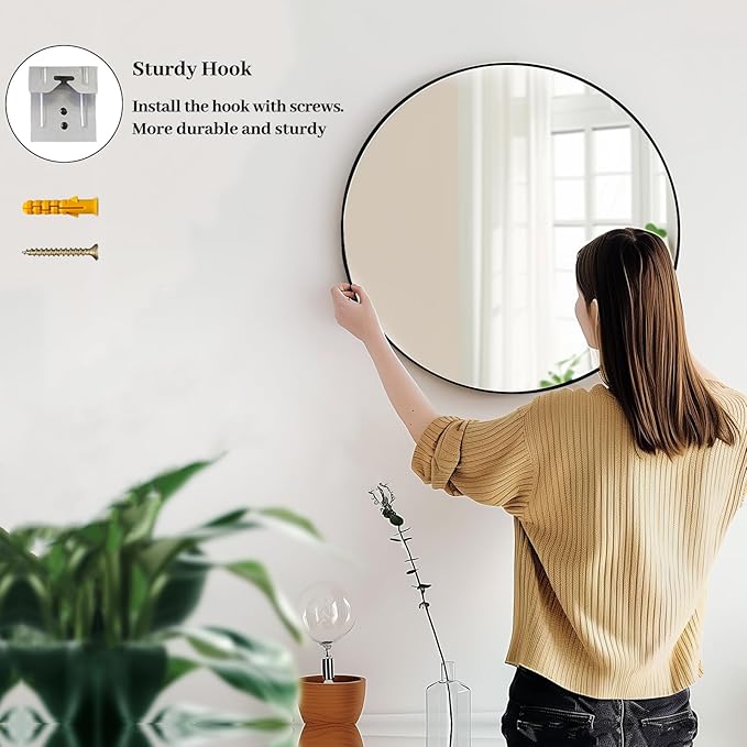 Sunniry Round Mirror 30 inch, Large Round Mirror, Black Circle Mirrors Aluminum Frame, Circle Mirrors for Wall, Bathroom, Living Room, Hallway.