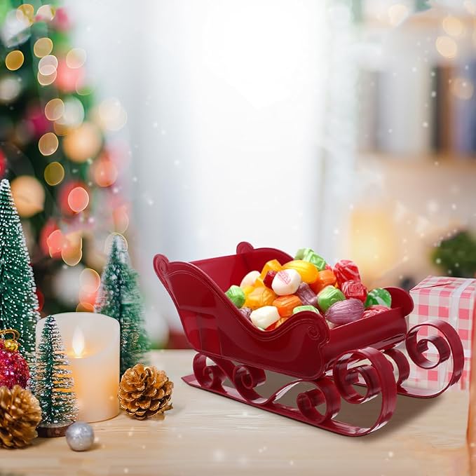 DOITOOL Mini Santa Sleigh Ornament Christmas Candy Bowl Christmas Sleigh for Xmas Tree Holiday Party Photo Prop Table Decor 9.8 x 4.7 x 4.1 Inch
