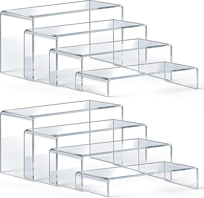 Acrylic Display Risers 8 Pcs - Clear Acrylic Shelves & Display Stand, Rectangular Risers for Cupcake, Retail & Desktop, 4 Sizes (7", 8", 9")