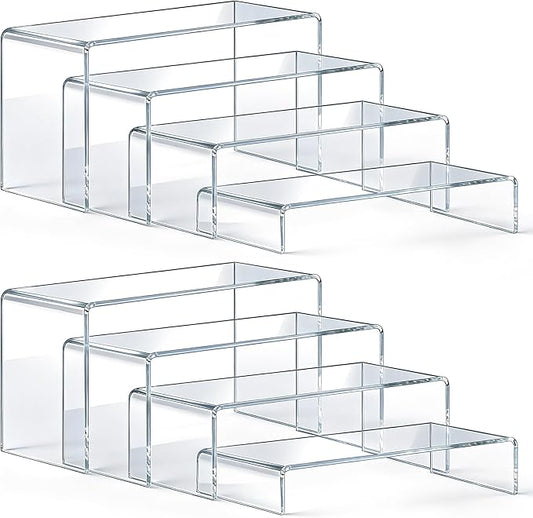 Acrylic Display Risers 8 Pcs - Clear Acrylic Shelves & Display Stand, Rectangular Risers for Cupcake, Retail & Desktop, 4 Sizes (7", 8", 9")