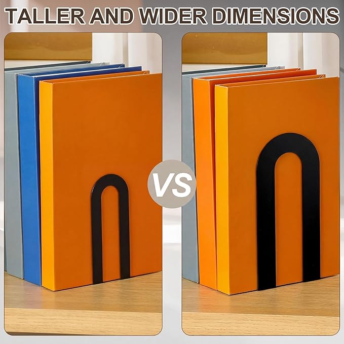 Chunful 6 Pcs Black Modern Metal Book Ends for Shelves Decorative Small Bookends Book Shelf Organizer Minimalist Design Stopper to Hold Books for Home Office (7.5 * 5.75 * 3.5inch)
