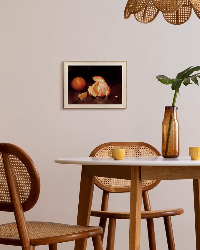 VIYYIEA Framed Wall Art for Living Room, Orange Canvas Prints, Vintage Home Decor, Fruits Painting Picture, Bathroom Wall Decor Gifts for Friends or Family -【Oranges】-(16L x 12W)