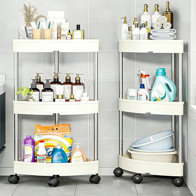 Corner Shelf Organizer for Bathroom, 3-Tier Corner Stand for Small Spaces, Waterproof Storage Shelf for Toilet Paper, Cosmetics, Plants (White)