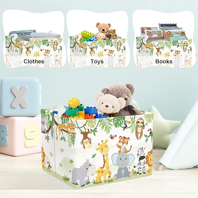 Clastyle Vine Animal Baby Storage Basket Swing Kid Laundry Hamper Boy Girl Gift Toy Box Collapsible Clothes Organizer Nursery Bin for Bedroom, Zebra Tiger Elephant, 40x30x30 cm