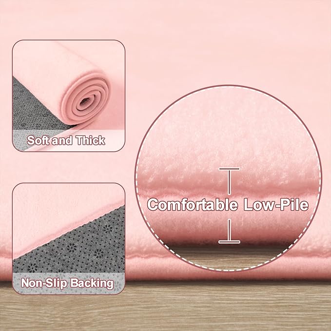 Amearea Pink Round Area Rugs 5ft Washable Circle Rugs for Bedroom Living Room, Fluffy Indoor Thickened Memory Foam Rug, Non Slip Minimalist Circular Carpet for Kids Boys Girls Dorm Nursery Room Decor