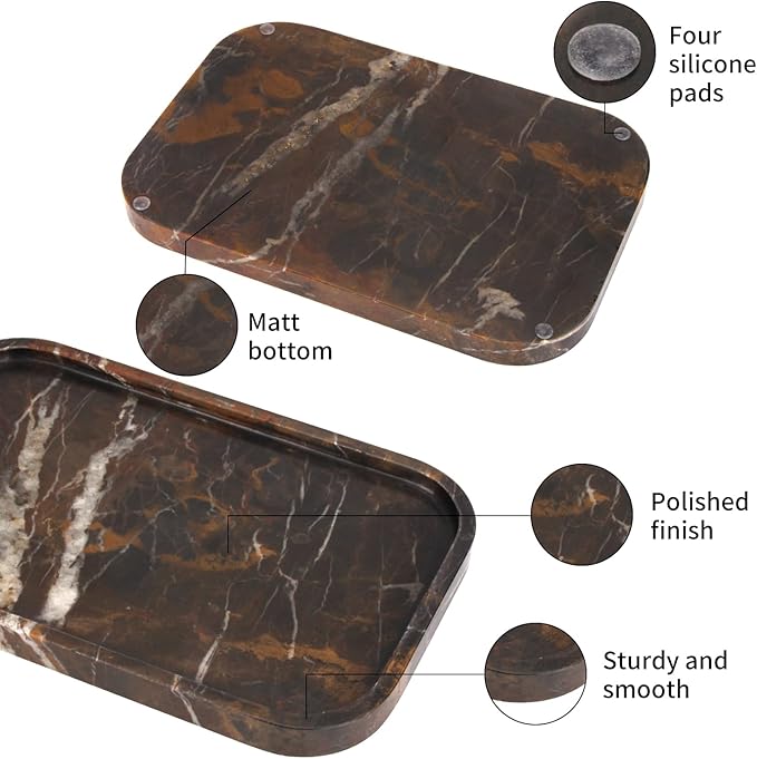 Marble Bathroom Vanity Tray, Natural Marble Home Kitchen Table Tray, Stone Decorative Countertop Serving Organizer for Dresser Coffee Perfume Jewelry Makeup (1, Black Gold L, 12 * 8 * 0.8)