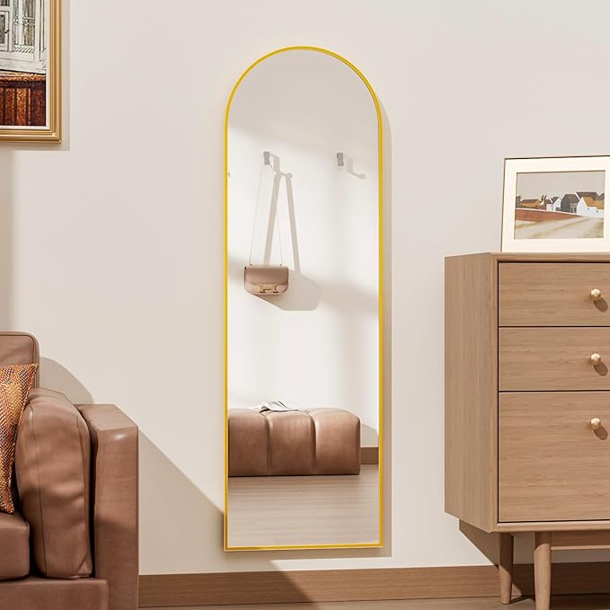 Rowjut Full Length Door Mirror, Wall Mounted Wall Mirrors, 50"X16" Arched Behind Door Mirror for Use in Living Rooms, Rooms, Bedrooms, Cloakrooms, etc. Durable & Stylish Home Decor (Gold).