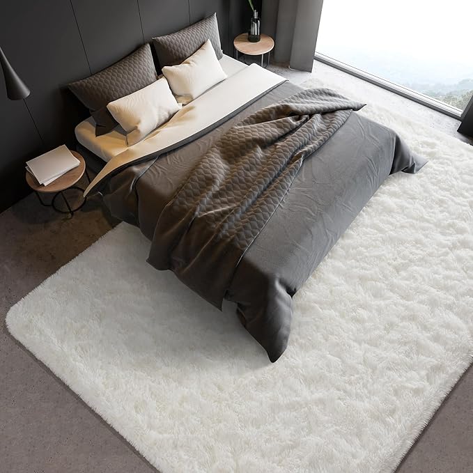 BENRON Fluffy Rugs for Living Room 6x9 Cream White, Washable Large Area Rugs for Bedroom Dining Table Office Kids Nursery Room, Washable Indoor Floor Carpets