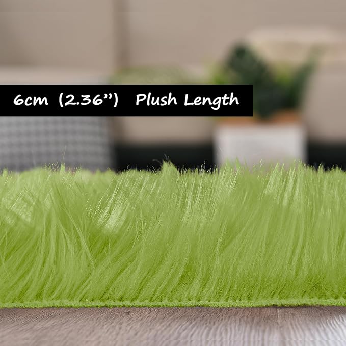 Goolela Lime Green Area Rug 8x10 Fluffy Fuzzy Furry Rug for Bedroom Living Room Faux Sheepskin Fur Shaggy Soft Rectangle
