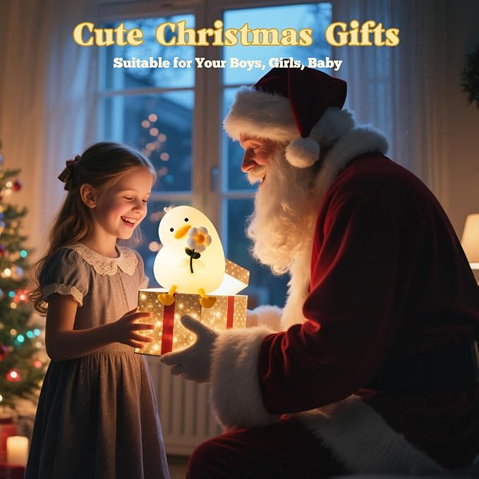 AVEKI Duck Night Light for Kids, Cute Light up Duck Decor Lamp, 3 Levels Dimmable Silicone Baby Night Light for Nursery, Rechargeable Touch Kids Lamp, Christmas & Birthday Gifts for Boys and Girls