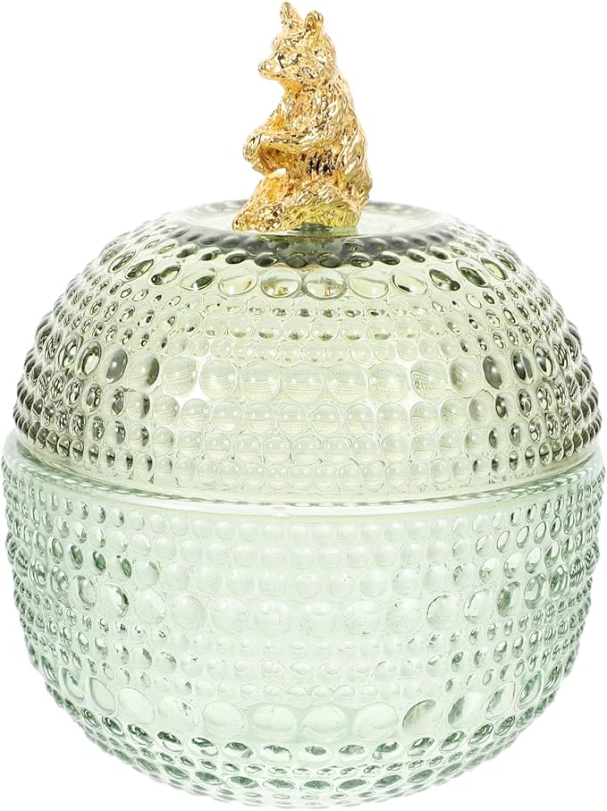 DOITOOL Large Green Glass Jewelry Storage Jar with Lid Glass Container for Earrings Necklaces Rings and Makeup Puff Organizer for Home Storage