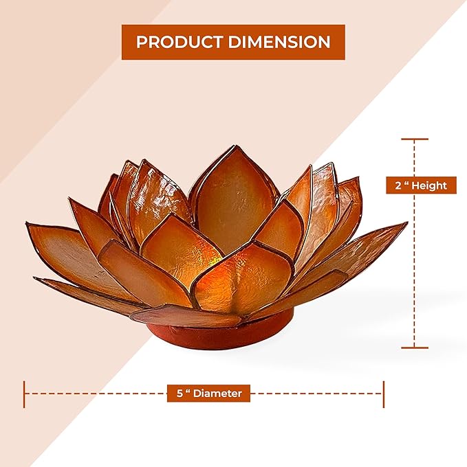 Om Gallery Capiz Shell Lotus Flower Decor Tealight Candle Holder for Serene Ambiance - Handmade Decorative Candle Holders for Meditation, Yoga, and Relaxation, Mango