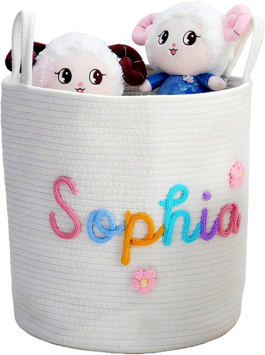 JUPPE Custom Baby Shower Basket, Personzlized Basket with Baby Name, Baby Boy Girl Storage Organizer Cotton Rope Nursery Decor Newborn Gift (XXL Basket)
