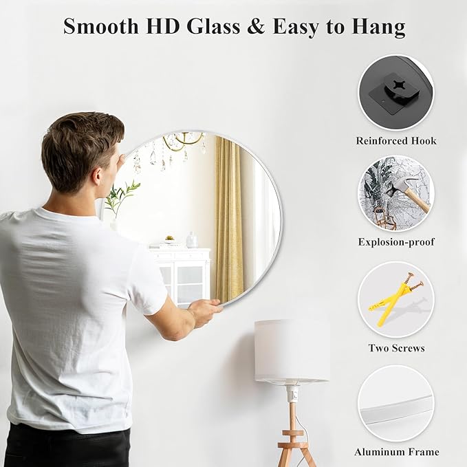 Fabuday Silver Circle Mirror for Wall 22 inch - Round Mirror for Bathroom, Entryway, Living Room, Hallway, Bedroom Decor, Small Chrome Frame Mirrors