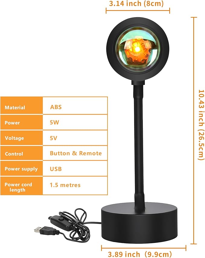 Sunset Lamp Projector, Sunset Light with 16 Colors Changing Projector LED Lights Floor Lamp Room Decor Night Light for Party Bedroom Decor, 360 Degree Rotating Rainbow Sunlight Lamp