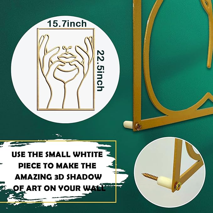 Glamativity Large 4 Pack Gold Wall Art Décor, Minimalist Décor Single Line Art Wall Décor, Real Metal Wall Art, Woman's Body Shape Abstract Wall Art (Gold Classic Style, L Size 22.5 x 15.7'')