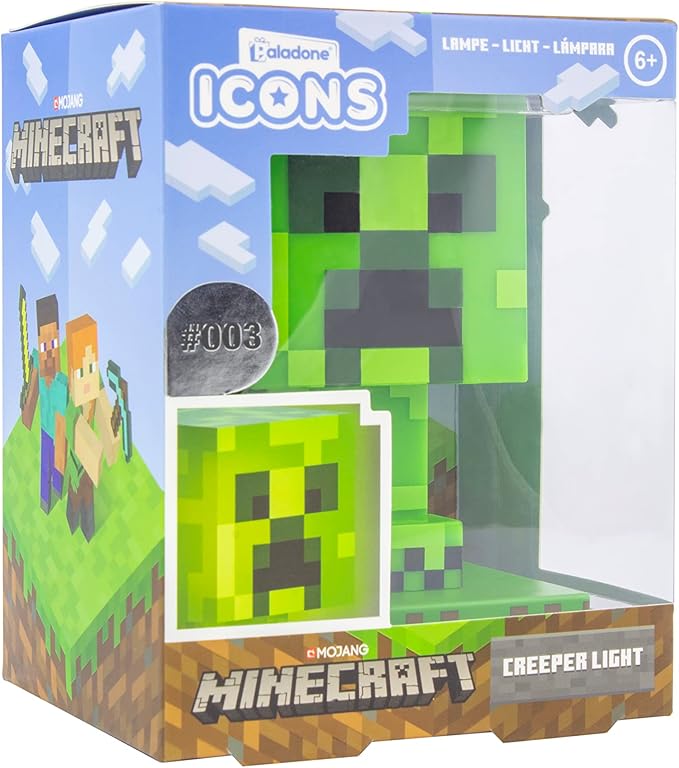 Paladone Minecraft Creeper Light, Lamp, & Night Light - 12 cm Tall - Battery Powered - Gaming Room & Bedroom Decor for Minecraft Gamers