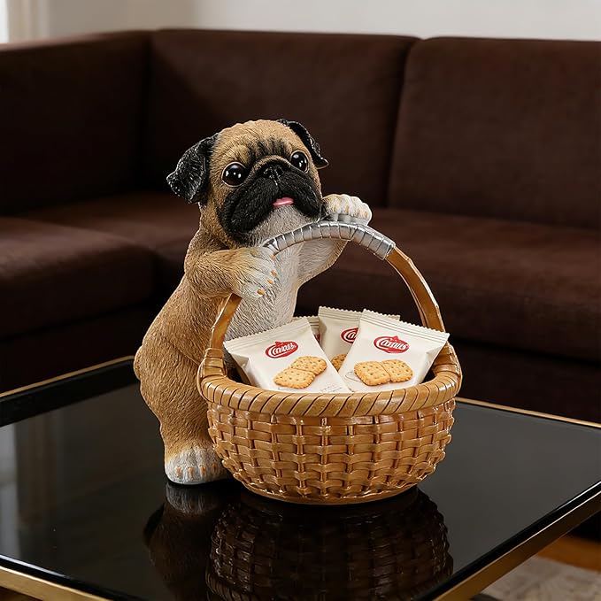 Dog Resin Storage Basket, Desktop Organizer for Remote & Keys, Cute Home Decor Tray, Ideal present for Pet Lovers.(Gray Pug)