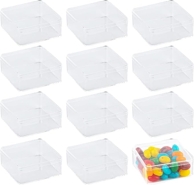 Hammont Acrylic Box - Party Favor Gift Boxes - Clear Cube with Rounded Edges for Gifts, Weddings, Treats, Candies & Accessories - Square Home Storage Boxes | 3.375"x3.375"x1.37" (12 Pack)