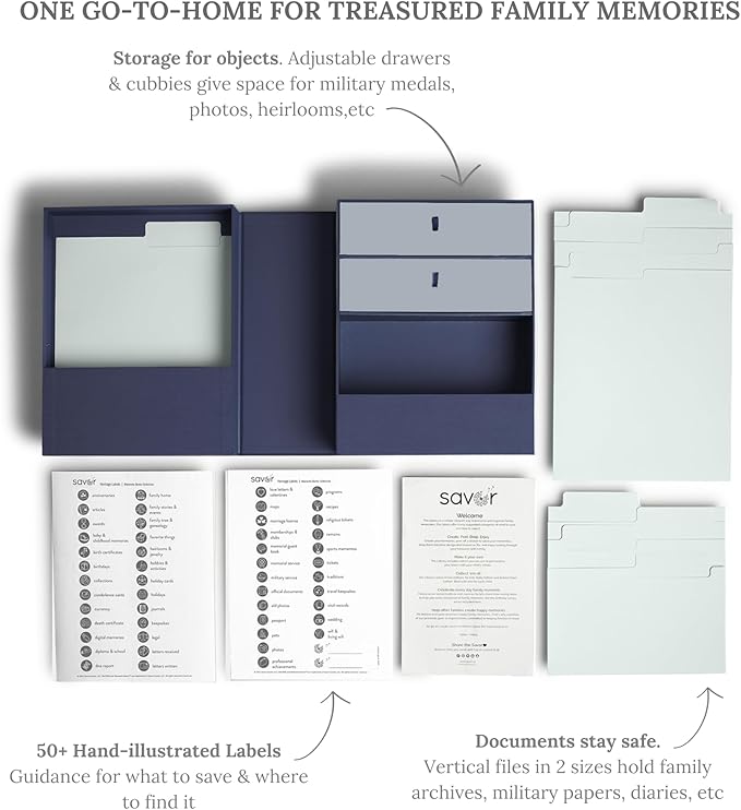 Savor | Family Archives Keepsake Organizer | Keep Treasured Family Heirlooms and Genealogy, Ancestry, Birthplace and Family Tree Documents Organized and Safe in One Convenient Home