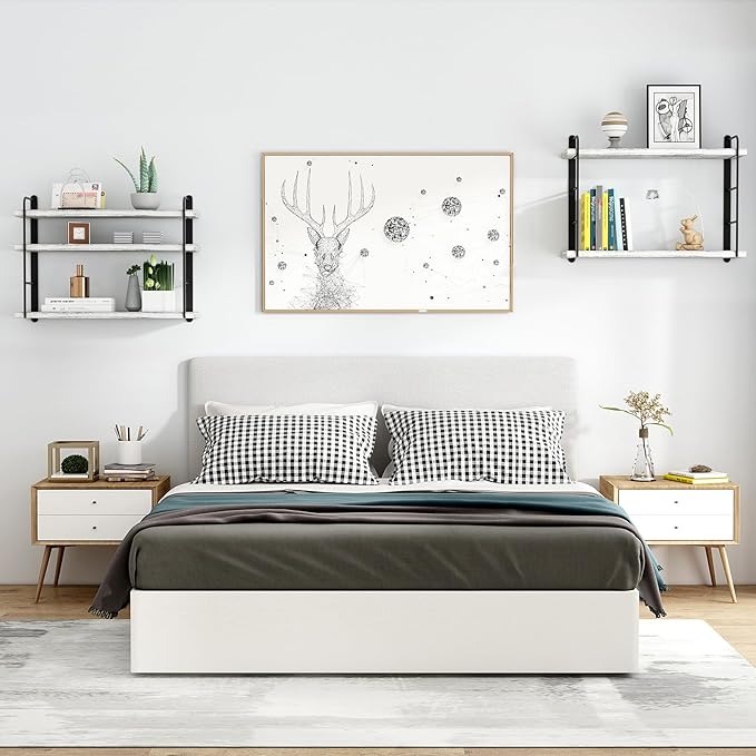 MXCSE Wall Shelves, Wall Mounted Bookshelves, DIY Floating Shelves for Wall, Wood Hanging Book Shelves for Room, Bedroom, Living Room, Easy Installation (Washed White, 50W x 17H)