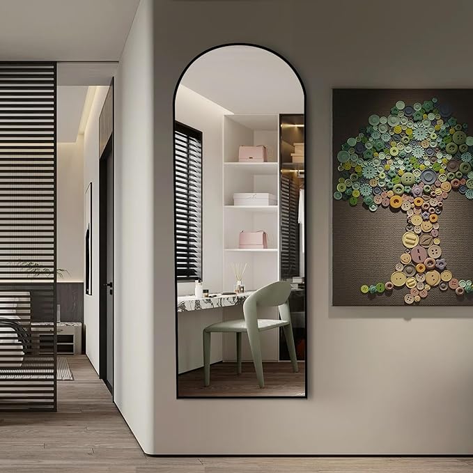 Rowjut Floor Mirror Arched Mirror Full Length 56"X20" Full Length Mirror can be Free Standing or Hanging on The Wall Used in Living Room Entrance Hall, Corridor Room Bathroom etc （Black