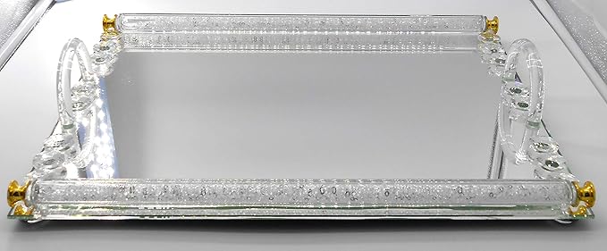 Rectangle mirrored and crystal tray cosmetic Makeup tray Jewelry trinket tray Organizer Vanity tray Mirrored Decorative tray Dresser Desert or cookie tray Perfume Skin care 15” x 10” x 3” Home decorat