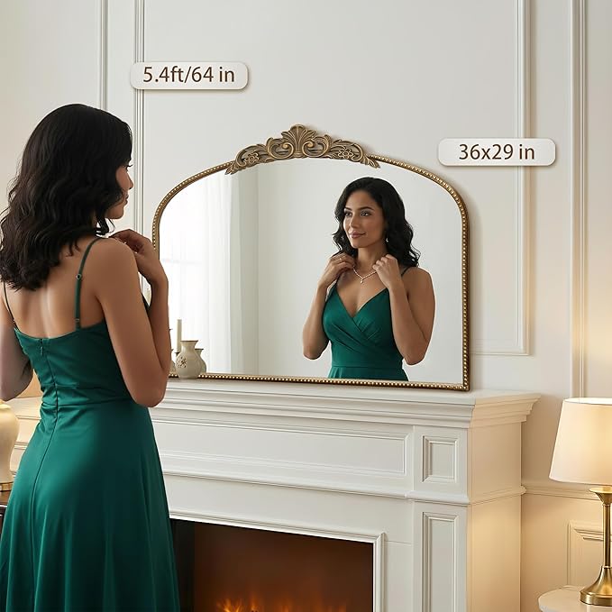 Micasso Large Antique Gold Mirror: 29"x 36" French Baroque Arched Mirror - Traditional Ornate Vintage Mirrors for Wall/Mantel/Entryway/Bathroom/Hallway - Home Decor for Living Room