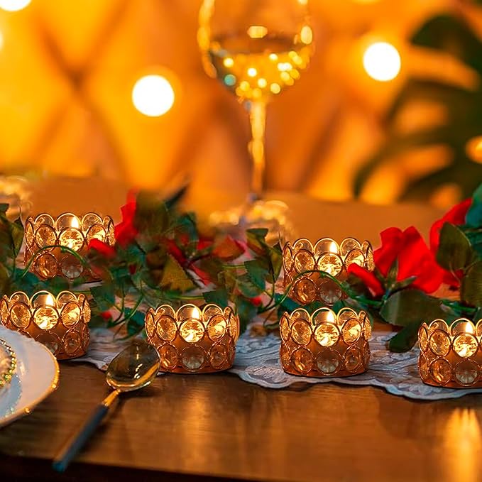 48PCS Gold Crystal Tea Light Candle Holders for Wedding Centerpieces,Votive Candle Holders Bulk Metal Candle Centerpiece for Dining Table Party Valentine's Day Decor (Candle Excluded)