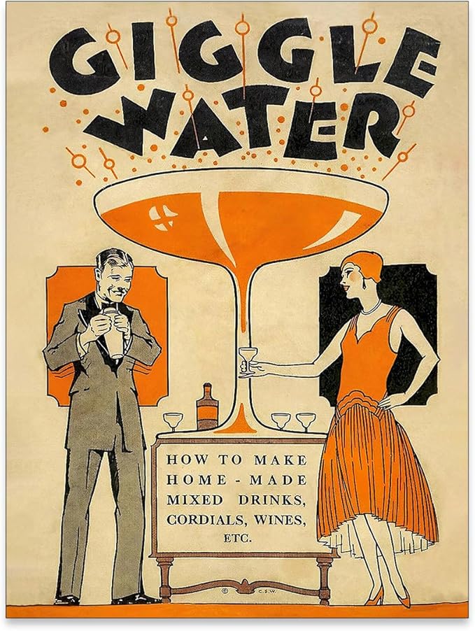 noxozoqm Funny Cocktail Wall Art Vintage Trendy Bar Cart Decor Martini Wine Alcohol Drink Wall Decor Giggle Water Canvas Prints for Home Bar Kitchen 12X16 inch Unframed