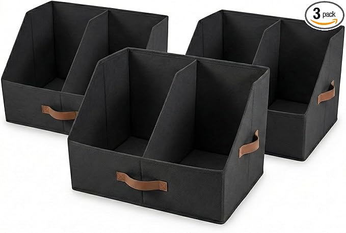 Closet Organizers And Storage - UPGRADED HEIGHT Trapezoid Storage Bin W/ Handles & Adjustable Dividers, Fabric Collapsible Storage Bins For Clothes Storage & Shelf Organizer (3pcs, Medium, Black)
