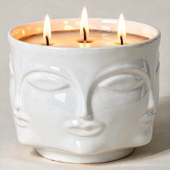 Viyffo 20oz Large 3 Wick Decorative White Ceramic Jar Scented Candle – Vanilla Dreamscape & Fresh Spice, Non Toxic Soy Candle, Luxury Home Fragrance for Women, Elegant Spring Décor & Unique Gift