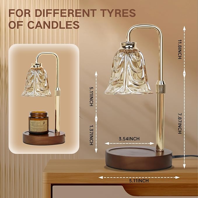 Droyek Candle Warmer Lamp with Timer Electric Candle Warmer Lamp Adjustable Height Dimmable Wax Warmer Lamp Jar Candles with 2 Bulbs for Home Decor & Office